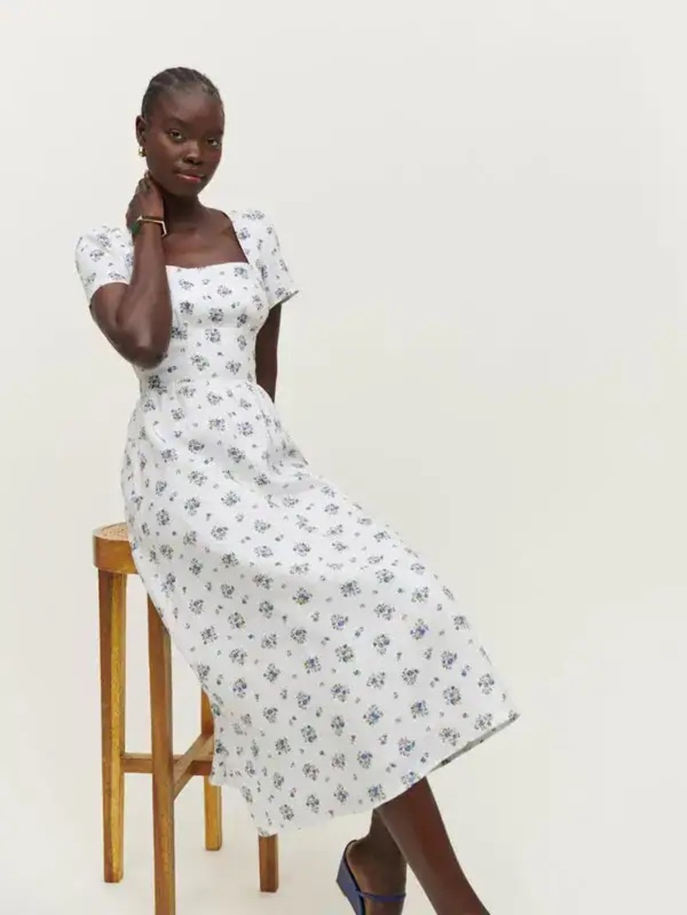 REFORMATION Pacome White Floral Linen Dress, size 0